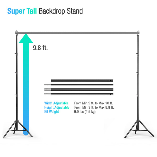 10 x 9.6 ft. Heavy Duty Backdrop Stand / 10 x 20 ft. Green Background Screen / 700W Continuous Output Umbrella Lighting Kit, AGG408