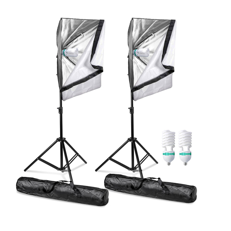 Black/Silver Rectangular Softbox with Single Socket Complete Kit (20 x 28 inch), Set of 2