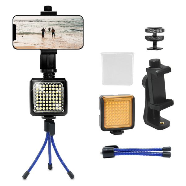 64 LED Video Light with Phone Holder, Cold Shoe Mount, Flexible Tripod