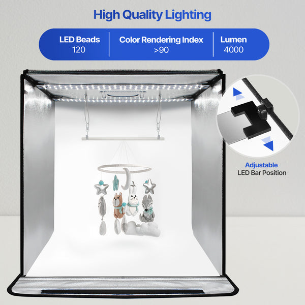 24" x 24" LED Photoshoot Lighting Tent with Air Hanging Ceiling String, Sticky Clay for Object Setting Up