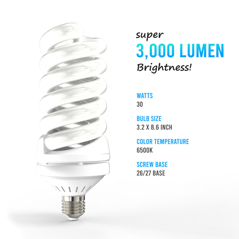 Copy of LED 30W Photo Light Bulb 300W Equivalent CFL Replacement Pure White Daylight E26/E27 6500K 3000 Lumen, Set of 6