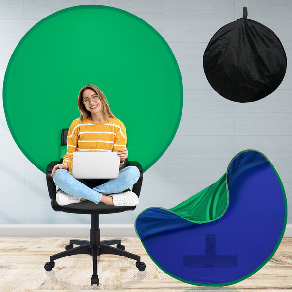 56" 2-in-1 Reversible Green & Blue Chromakey Webcam Microfiber Screen Chair for Gaming