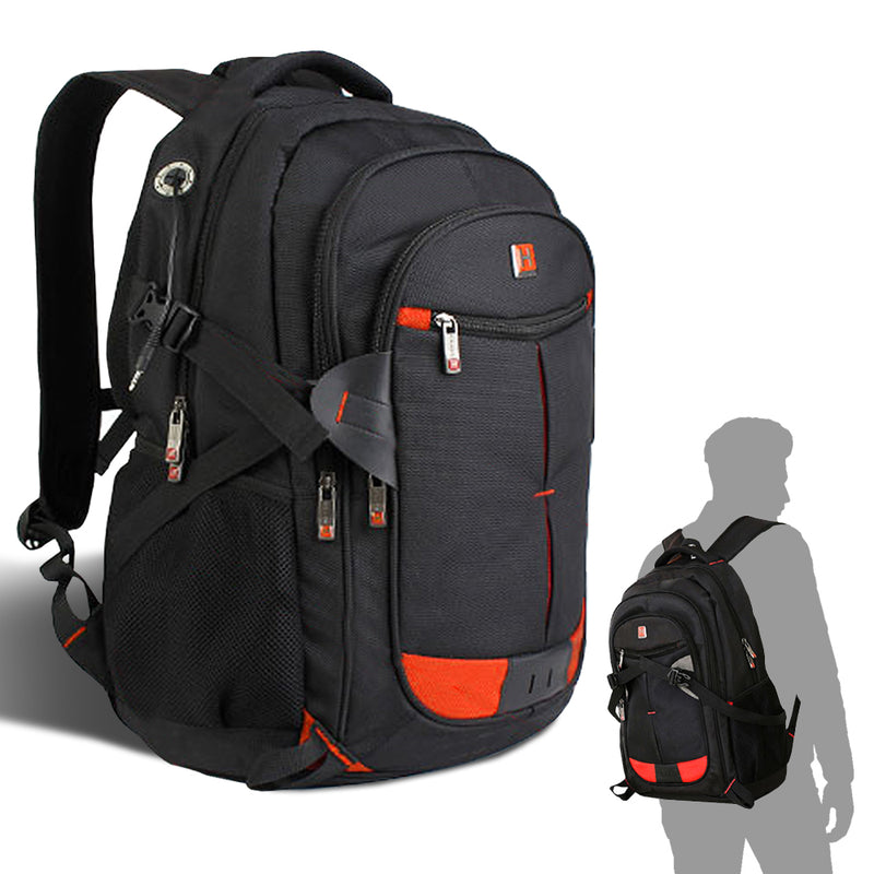 17" Laptop Backpack Black Bag Shoulder Bag Outdoor School Travel Business